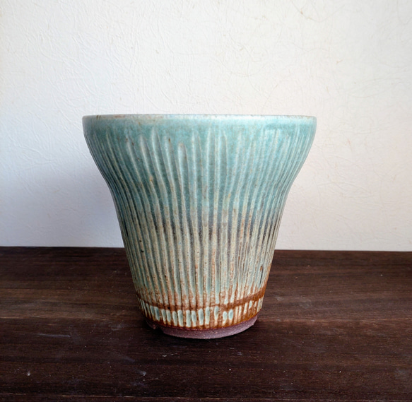 陶器の植木鉢　「カーキ」 ４号 3枚目の画像