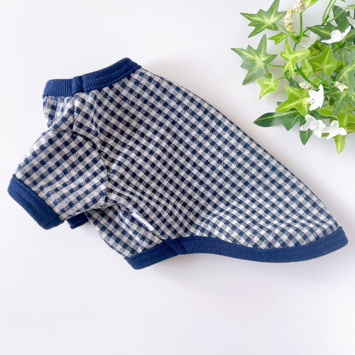 犬服 ギンガムチェックTシャツ ネイビー ペット服・アクセサリー