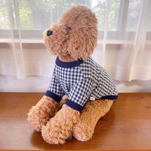 犬服 ギンガムチェックTシャツ ネイビー ペット服・アクセサリー