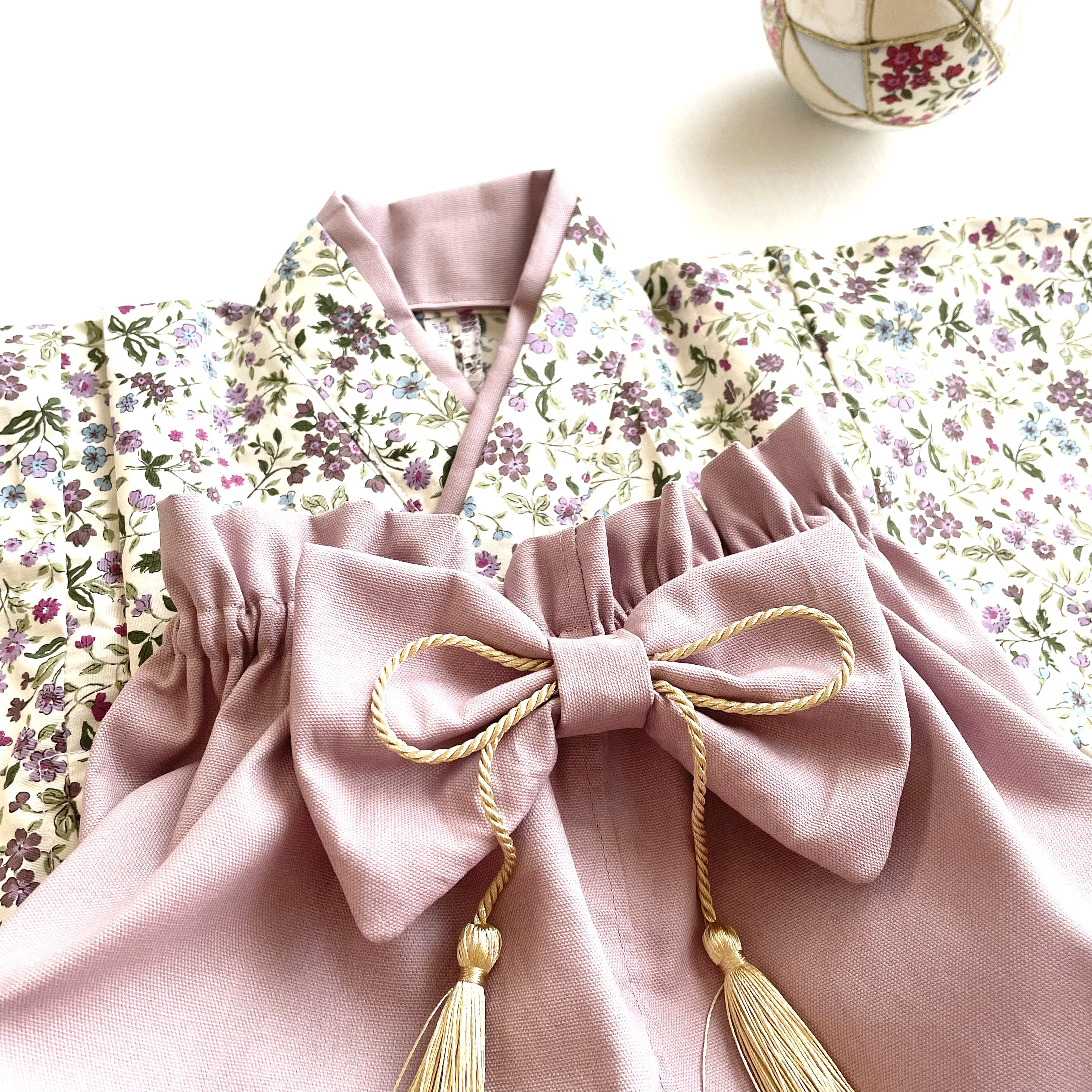 お宮参り・お食い初めに】洗えるベビー袴｜女の子／花柄×パープル 百日