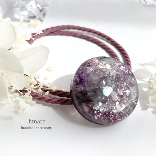 新作☆レジンヘアゴム　桃色の宝石 夏いろ ／ 大人 レジン ヘアゴム（ポニーフック） ／ アメジスト