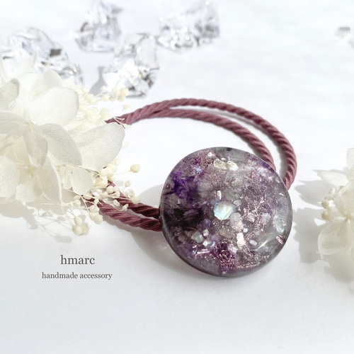 新作☆レジンヘアゴム　桃色の宝石 夏いろ ／ 大人 レジン ヘアゴム（ポニーフック） ／ アメジスト