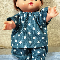 ぽぽちゃん、あおくん☆星のパジャマ（Wガーゼ） 1枚目の画像