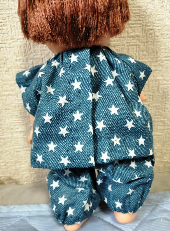 ぽぽちゃん、あおくん☆星のパジャマ（Wガーゼ） 2枚目の画像