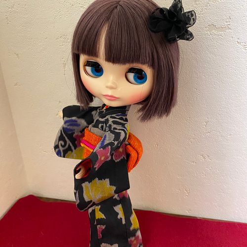 22cmドールさん着物 正絹銘仙単お着物 0163 ブライス アイシードール