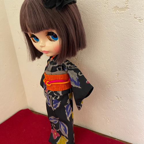 22cmドールさん着物 正絹銘仙単お着物 0163 ブライス アイシードール