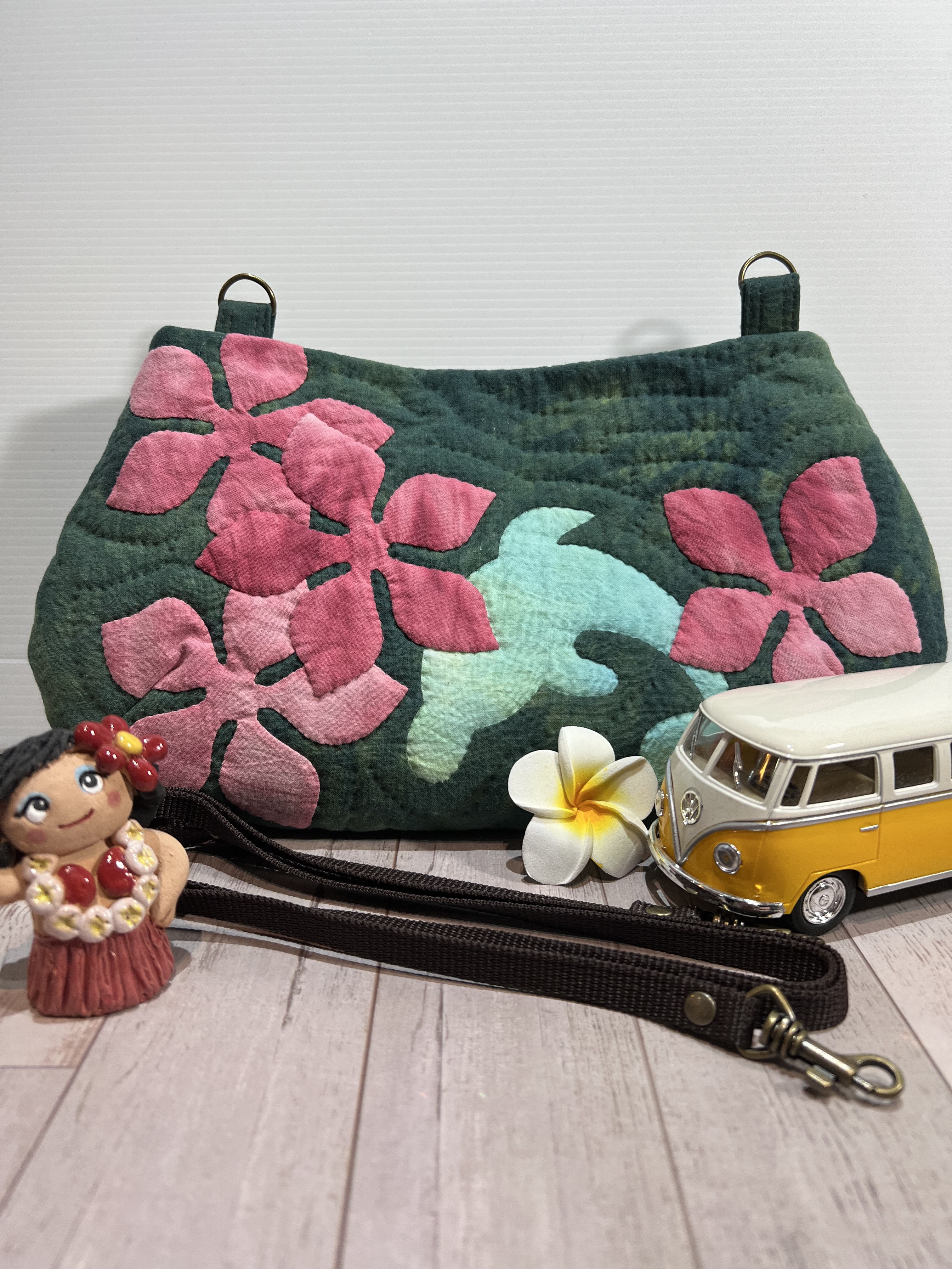 ハワイアンキルトショルダーバッグ ポシェット グリーン ショルダー