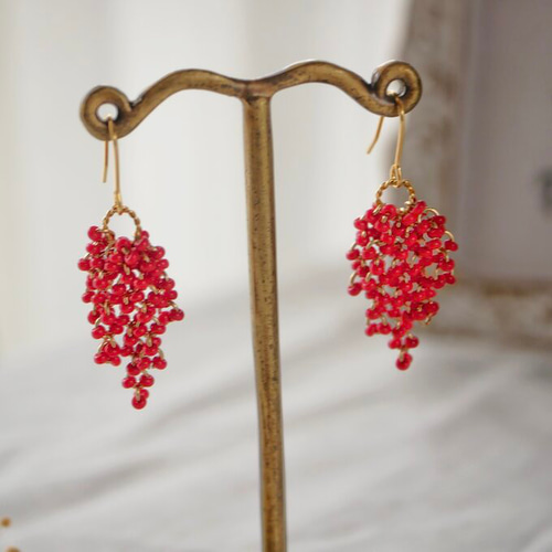 再販20　春　フリンジ　ボルドー　赤　ピアス　イヤリング　タッセル　アクセサリー de57c64248772254218fe11ed6ccbb