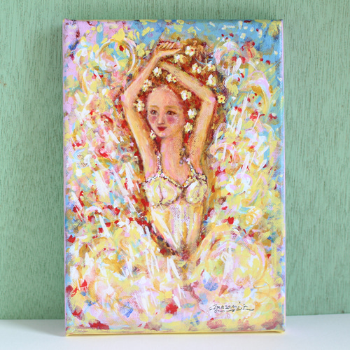 Angel」アクリル画 SM サムホール 原画 キャンバス ぬいぐるみ maison 