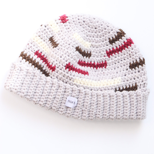 ニット帽 グレー 手編み 秋冬 かぎ針編み 帽子 ニット帽