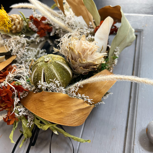 ドライフラワーのグレビレアゴールドリース リース ortensia  