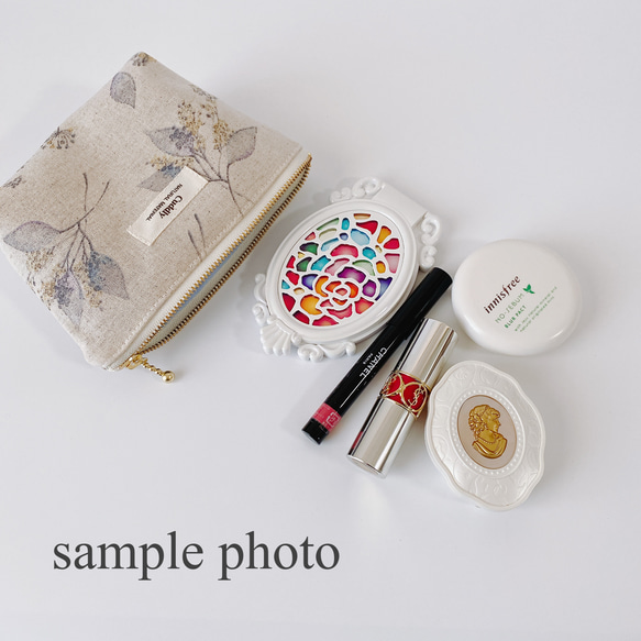 カラフルフラワー☆インド刺繍×帆布☆コンパクトサイズ/マルチポーチ 8枚目の画像