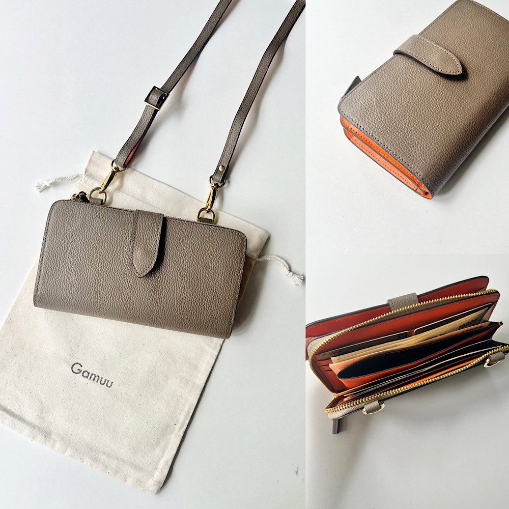 本革 　超軽量２６０グラム　お財布ショルダー　スマホショルダー　バイカラーL字型財布　お財布ポシェット　長財布