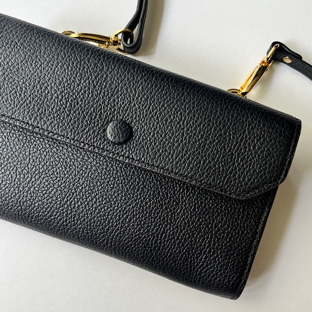 高級本革　　お財布ショルダー　L字型長財布　お財布ポシェット　ブラック