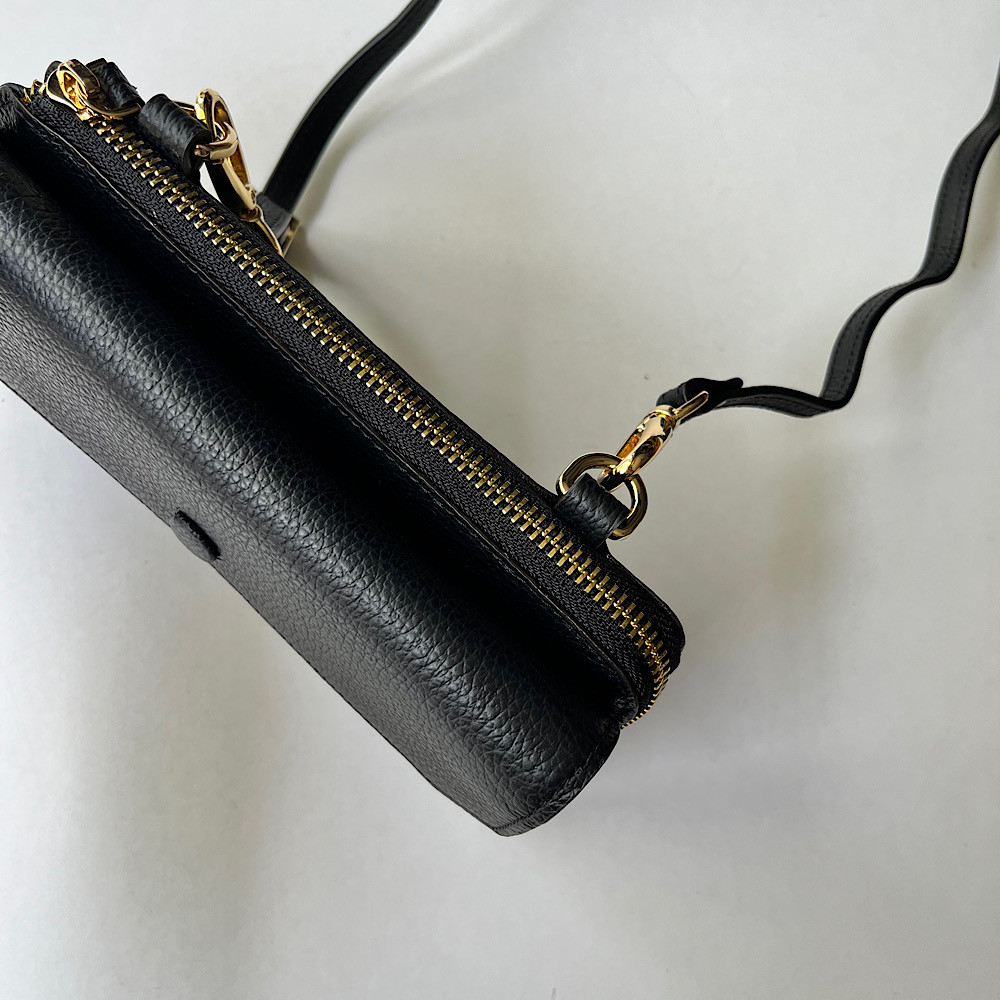 高級本革　　お財布ショルダー　L字型長財布　お財布ポシェット　ブラック