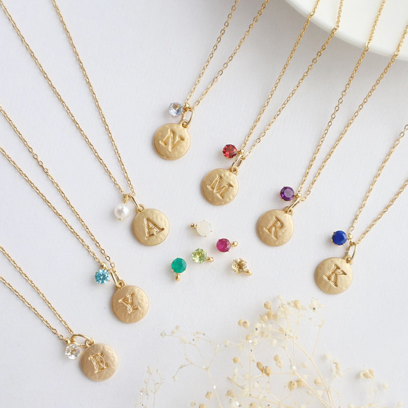 誕生石 イニシャル ゴールド ネックレス イニシャル 誕生石 ネックレス 18金 18K K18 10金 10K K10