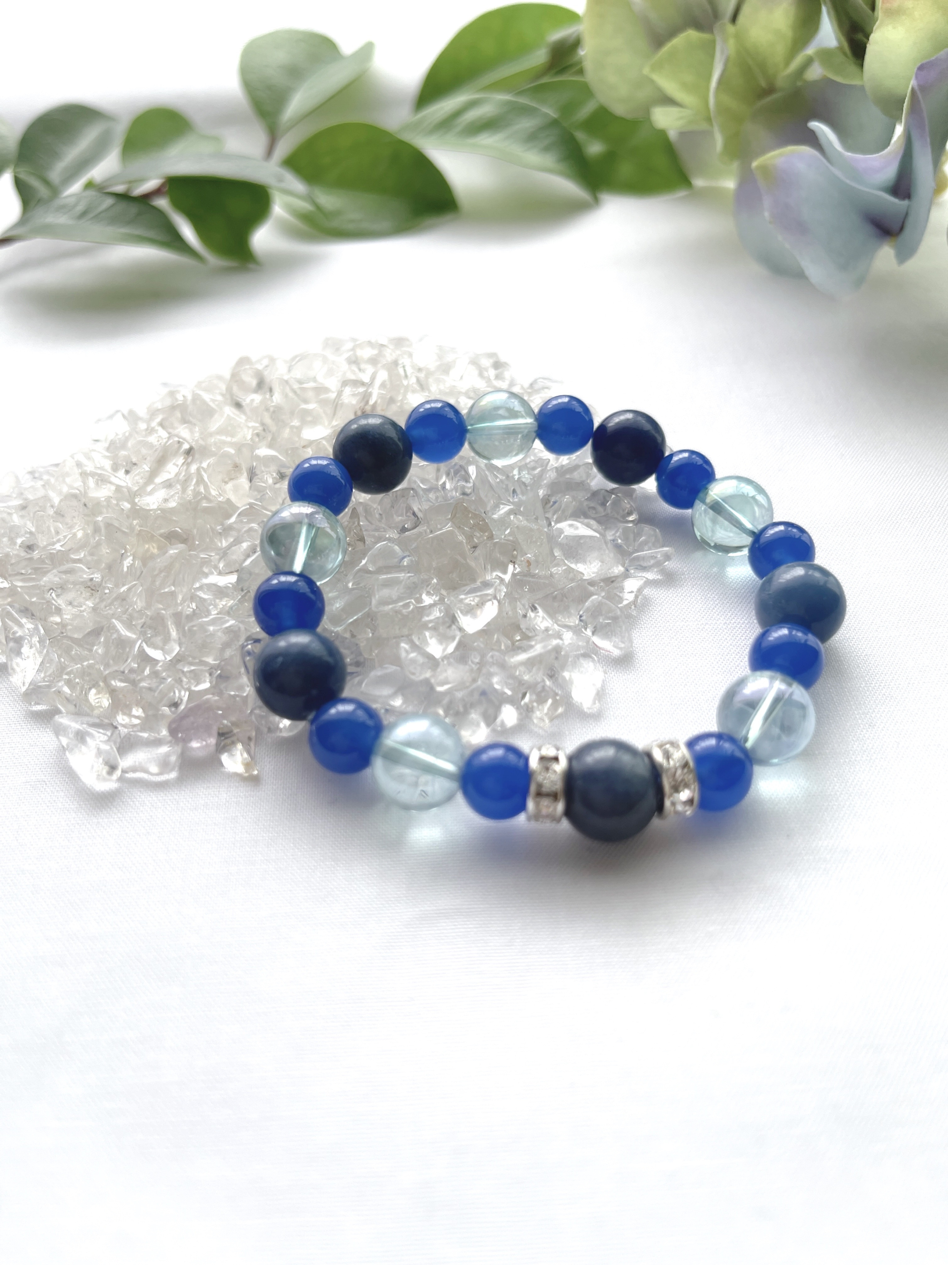 心の安定に 天然石ブレスレット アクアオーラ ブルークォーツ ブルーキャッツアイ
