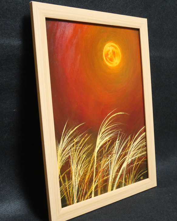 油絵 絵画 【ススキの橙色月】 6枚目の画像