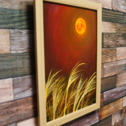 油絵 絵画 【ススキの橙色月】 3枚目の画像