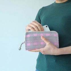 ピンクとグリーンで落ち着いた色味の手織り長財布　3タイプ 1枚目の画像