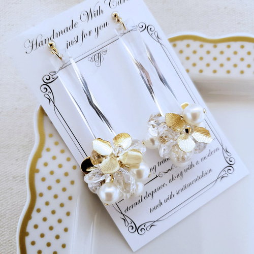 ☆❤️  花びら　パール　ジャラジャラ　ピアス　イヤリング　ハンドメイド ☆❤️ 花びら パール ジャラジャラ ピアス イヤリング ハンドメイド 2