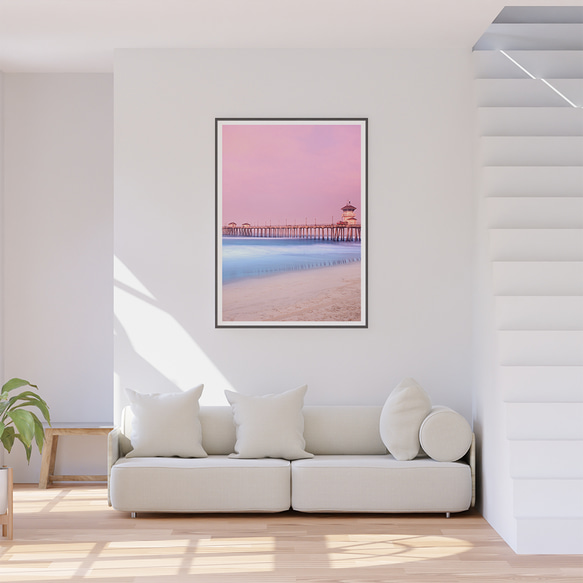 華麗海灘粉紅天空碼頭/室內海報外國藝術/4622 第7張的照片