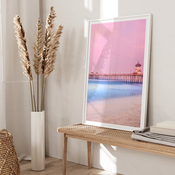 華麗海灘粉紅天空碼頭/室內海報外國藝術/4622 第2張的照片