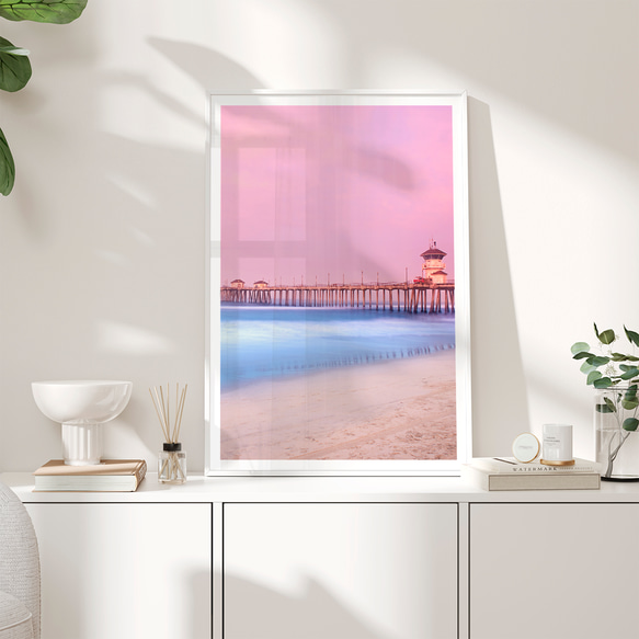 華麗海灘粉紅天空碼頭/室內海報外國藝術/4622 第5張的照片