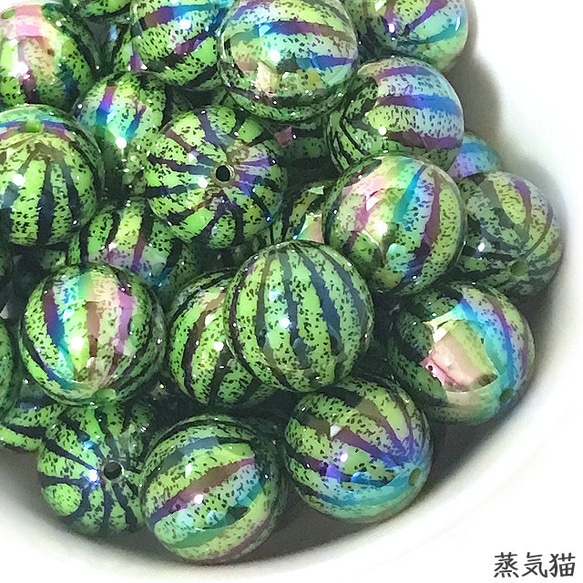 虹色】スイカビーズ20mm オーロラ 6個【海夏ピアス イヤリング