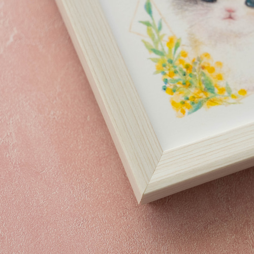 10cm複製画・フレーム付】「見つめる子猫」 パステル＆色鉛筆画