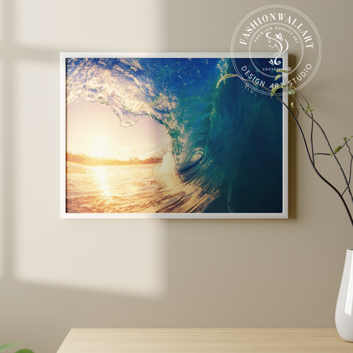 アートポスター 海ポスター 波と夕陽 オーシャンアート サーフアート