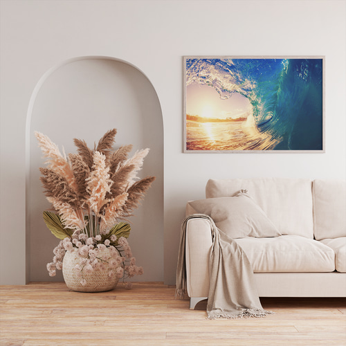 アートポスター 海ポスター 波と夕陽 オーシャンアート サーフアート