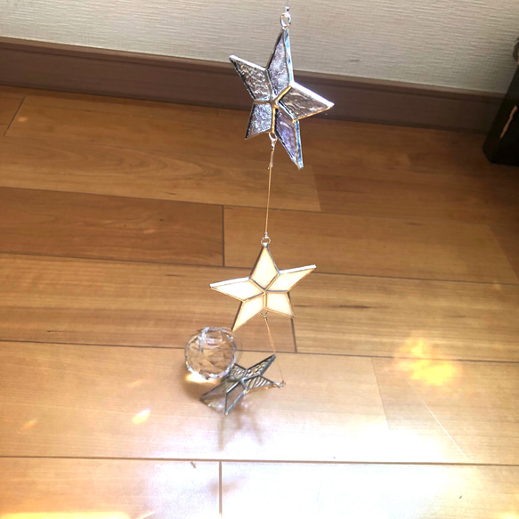 オーロラガラスの星のサンキャッチャー★ステンドグラスサンキャッチャー 5枚目の画像