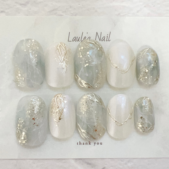 ネイルチップ/グリーン/ホワイト/ゴールド/ニュアンスネイル