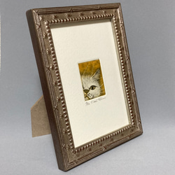 銅版画「Ciao！」白猫 yellow   額付 3枚目の画像