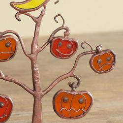 ハロウィン　かぼちゃお化けの木　（銅ベース）　ステンドグラス 4枚目の画像