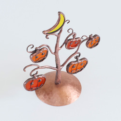 ハロウィン　かぼちゃお化けの木　（銅ベース）　ステンドグラス 6枚目の画像