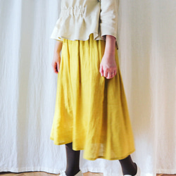 鮮やかなイエローリネンのダブルギャザースカート　リネン100% 6枚目の画像