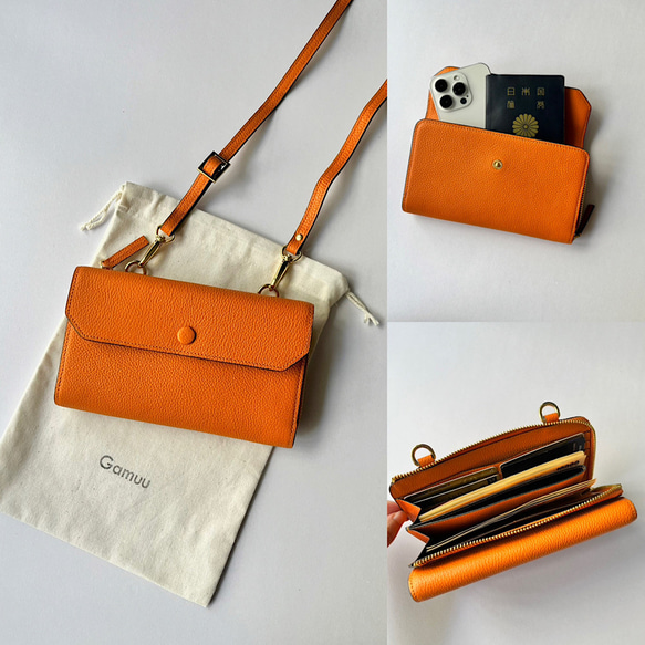 本革 超軽量 お財布ショルダースマホショルダー L字型財布 お