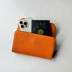 本革　超軽量 お財布ショルダースマホショルダー　L字型財布　お財布ポシェット　長財布　オレンジ 4枚目の画像