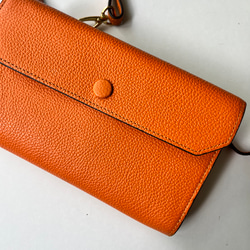 本革　超軽量 お財布ショルダースマホショルダー　L字型財布　お財布ポシェット　長財布　オレンジ 3枚目の画像