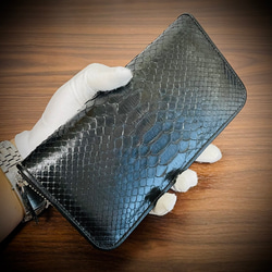 パイソン 長財布 財布 カード15枚 大容量 蛇 革財布 メンズ レディス ラウンドファスナー ブラック 黒 2枚目の画像