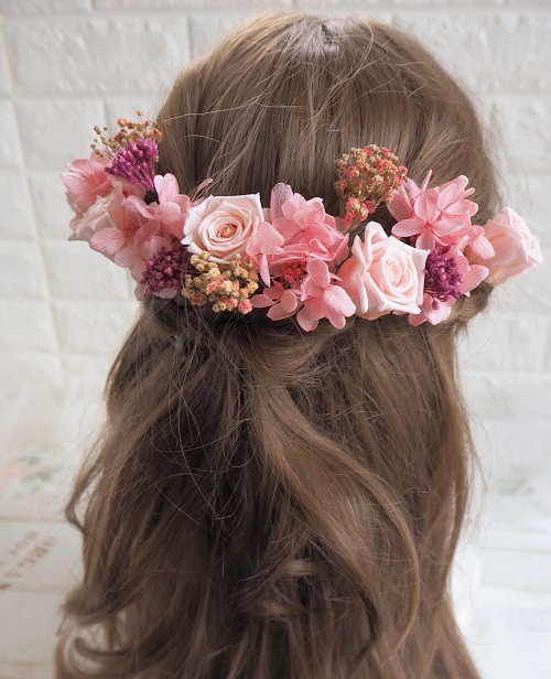 プリザーブドフラワーのバラ♡かすみ草のヘッドドレス＊ウエディング＊前撮り＊和婚＊ヘアアクセサリー＊