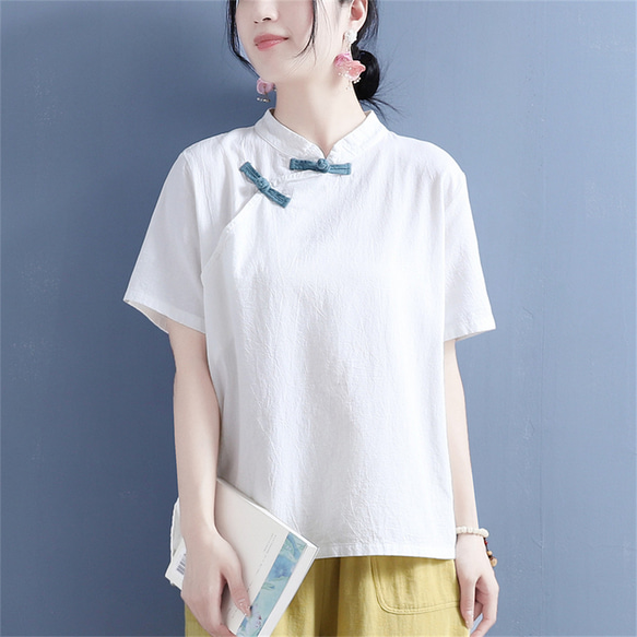 レディース夏の薄手綿麻半袖シャツ 3枚目の画像