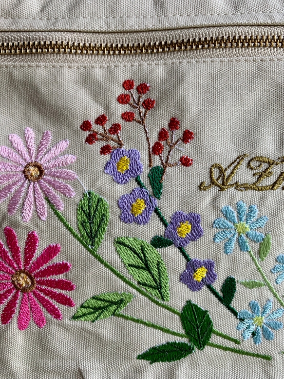 ファスナー付きお花刺繍ミニトートバッグ 5枚目の画像