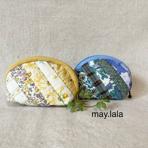 ●みく●ポーチ　ハンドメイド 花柄キルト 花のキルトポーチ 中 〈黄色・ブルー〉 ポーチ may.lala 通販