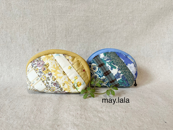 花のキルトポーチ 中 〈黄色・ブルー〉 ポーチ may.lala 通販