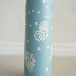 不鏽鋼水瓶繡球花 400ml 一推不銹鋼瓶 167007 熱/冷繡球花圖案 淺藍色 第4張的照片