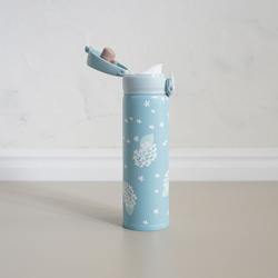 不鏽鋼水瓶繡球花 400ml 一推不銹鋼瓶 167007 熱/冷繡球花圖案 淺藍色 第7張的照片