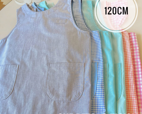 リニューアル☆120cm☆すぐに発送できる袖無しスモック☆ ＃後ろゴム